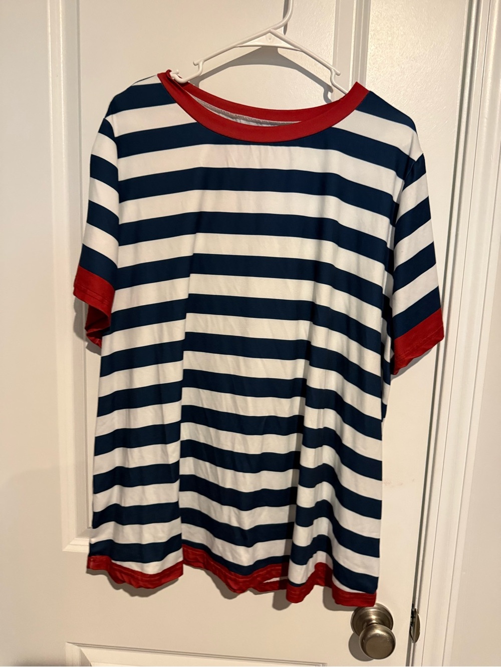 SHEIN Navy, White & Red Striped Short Sleeve Tee